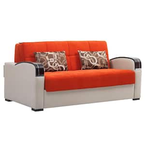 Daydream Collection Convertible 67 in. Orange Chenille 2-Seat Loveseat with Storage