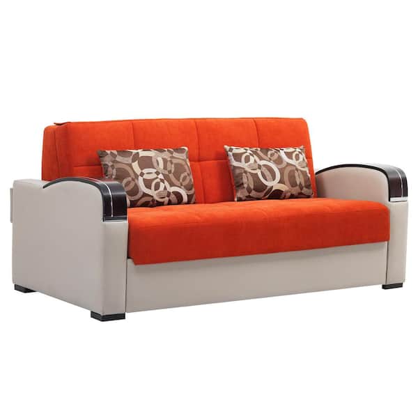 Ottomanson Daydream Collection Convertible 67 in. Orange Chenille 2-Seat Loveseat with Storage
