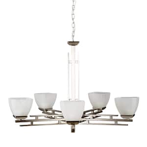 Half Dome 5-Light Satin Nickel Hanging Chandelier with White Frosted Glass Shade