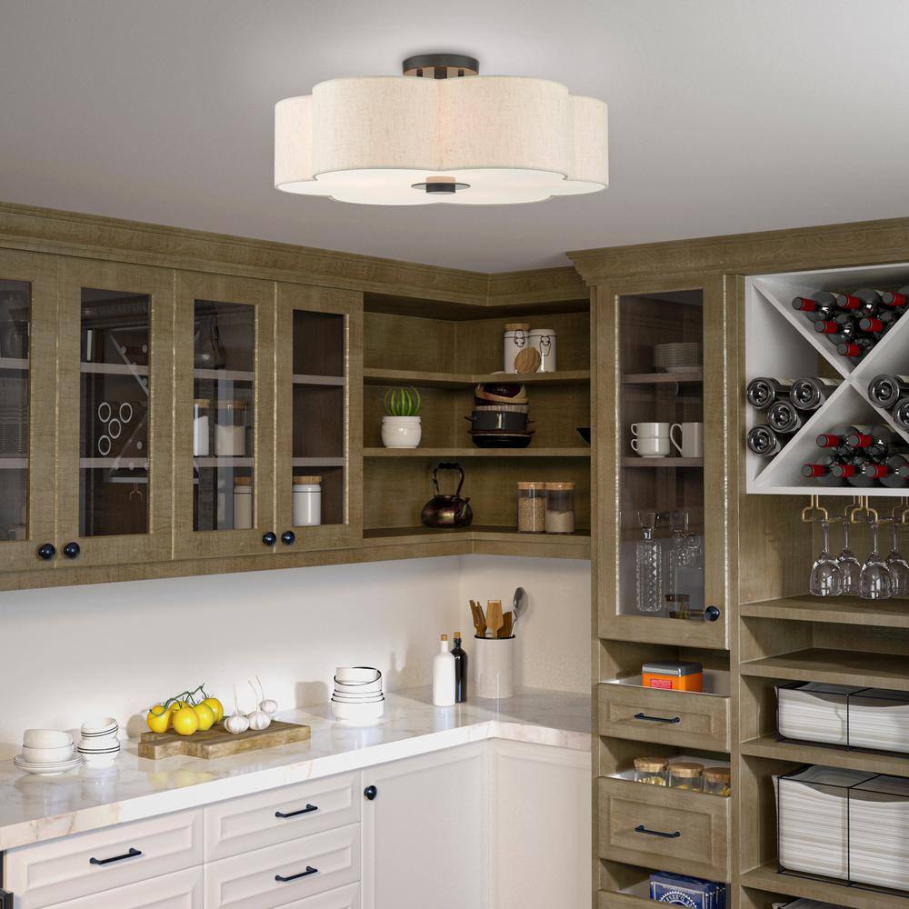 Solstice English Bronze 5-Light Semi-Flush Mount with Oatmeal Shade