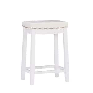 Concord White Frame Counter Stool with Padded White Faux Leather Seat