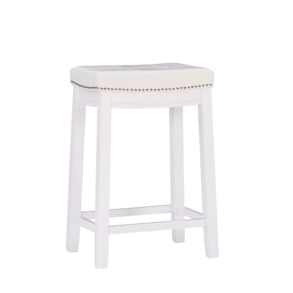 Linon Home Decor Concord White Frame Counter Stool with Padded White Faux Leather Seat
