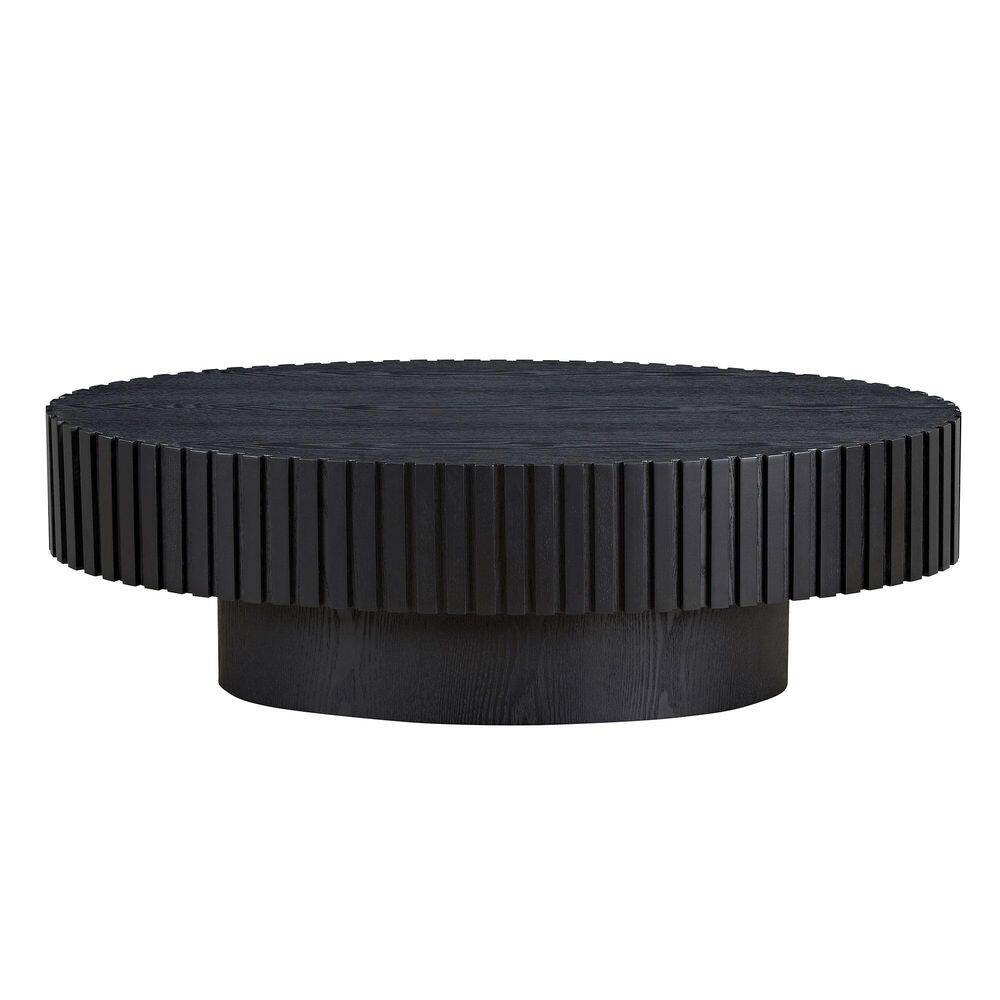 43.7 in. Matte Black Oval MDF Modern Handcraft Drum Coffee Table with Sturdy Pedestal for Living Room price history on PriceWatchPro