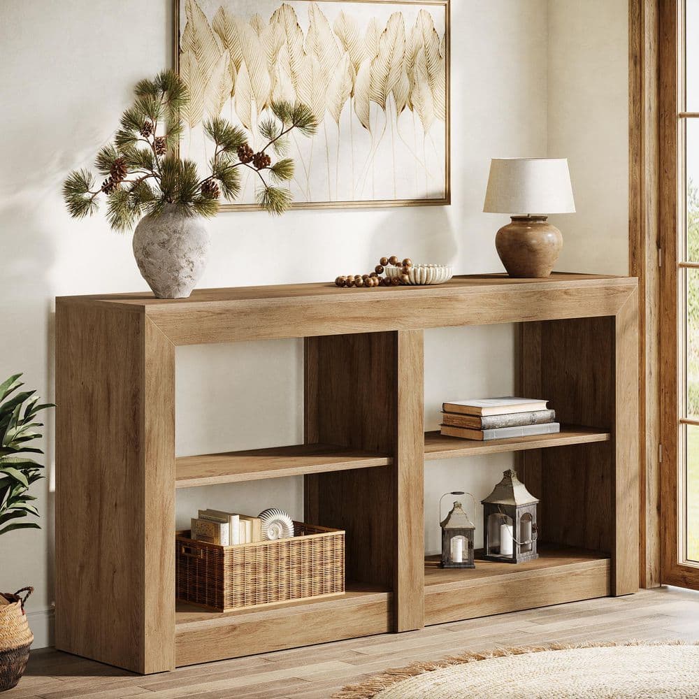 Turrella 55.1 in. Brown Rectangle Wood Console Table with Wavy Line Design, Narrow Sofa Table price history on PriceWatchPro