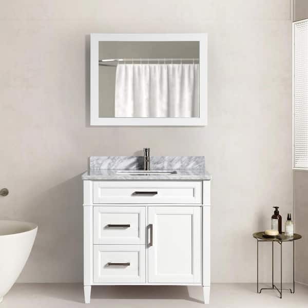 Vanity Art Savona 36 in. W x 22 in. D x 36 in. H Vanity in White with Single Basin Vanity Top in White and Grey Marble and Mirror