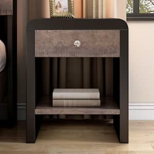 1-Drawer Brown Color Traditional Design Solid Wood Nightstand 24 in. H x 20.9 in. W x 18.1 in. D