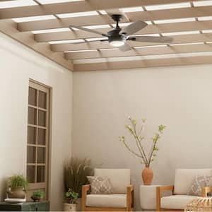 Tranquil WeatherPlus 56 in. Outdoor Olde Bronze Downrod Mount Ceiling Fan with Integrated LED with Remote Control