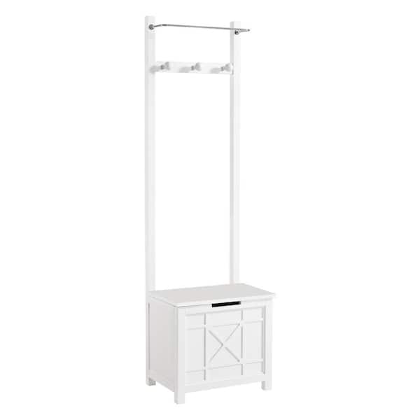 Alaterre Furniture Derby White 68 in x 20 in x 14 in. Wood Contemporary Rectangle Laundry Room Hamper with Cushioned Seat and Towel Rack