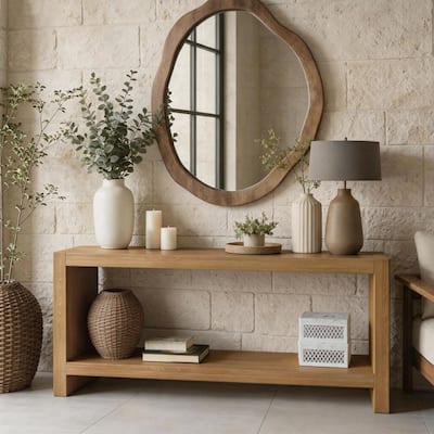 Attlee 62.99 in. Light Brown Rectangle Large Farmhouse Wood Console Table, 2-Tier Rustic Entryway Table