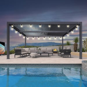 Purple Leaf Ft X Ft Gray Aluminum Louvered Pergola With Adjustable Shade Rainproof Roof