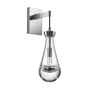 5 in. 1-Light Silver Wall Sconce Raindrop Wall Lighting with Hand Blown Solid Glass Brass Base and Rod (1-Set)