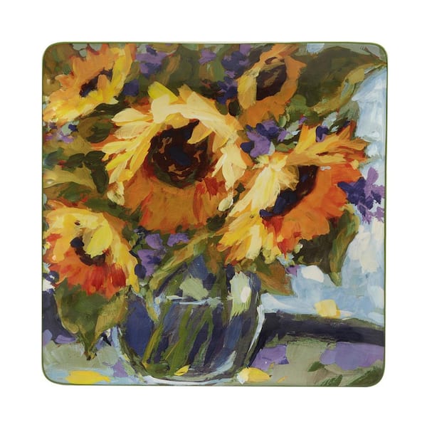 Certified International Sunflower Bouquet 12.5 in. Assorted Colors Earthenware Square Platter