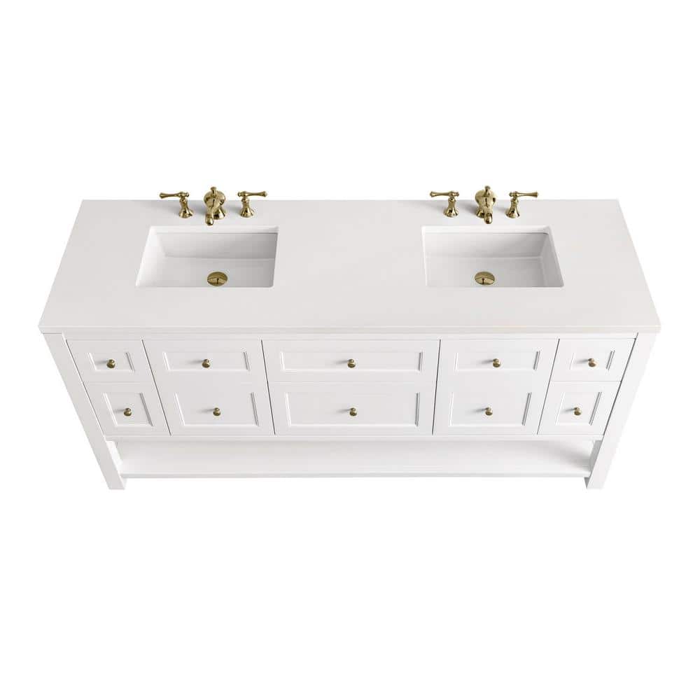 Bright White Solid Wood Double Vanity with Brass Knobs