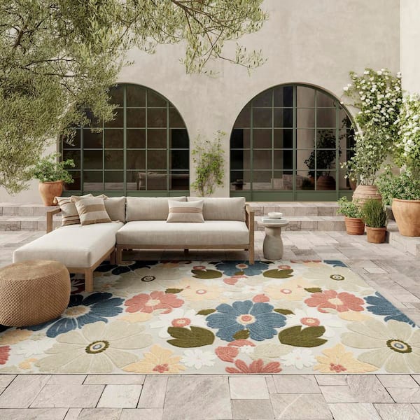 Aloha Multicolor 9 ft. x 12 ft. Floral Contemporary Area Rug
