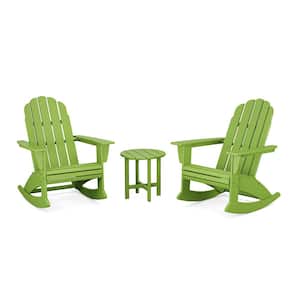 Vineyard Curveback Adirondack Rocking Chair Lime 3-Piece HDPE Plastic Patio Conversation Set