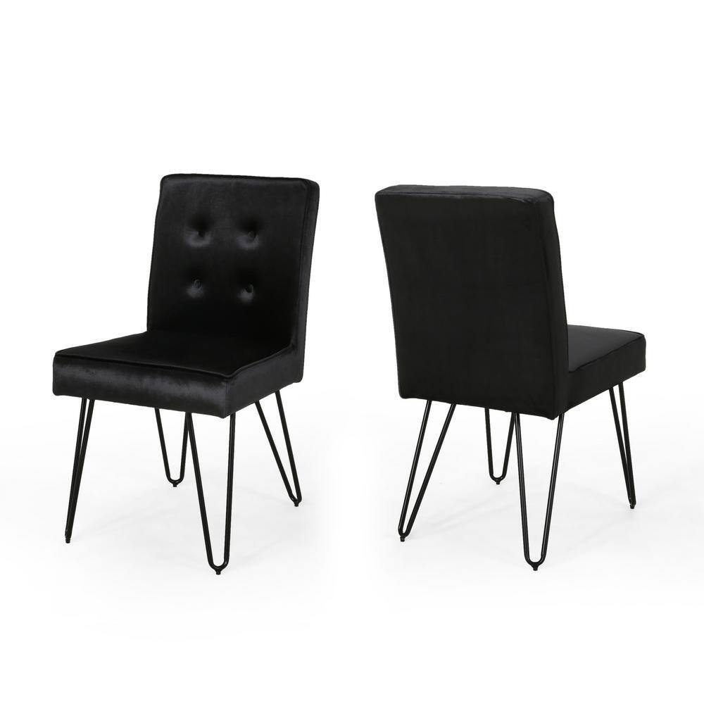 Noble House Carlstad Black Metal Upholstered Dining Chair (Set of 2