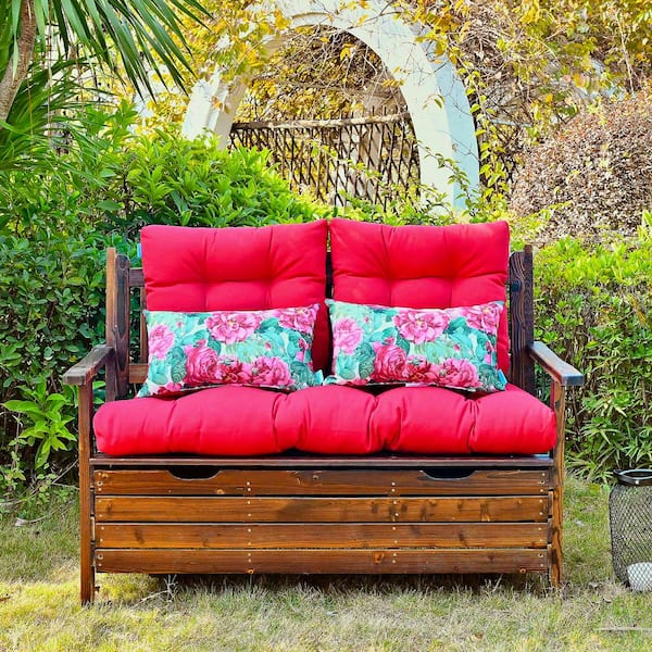 Sunnydaze Set of 2 Tufted Indoor/Outdoor Seat Cushions - Brick Red