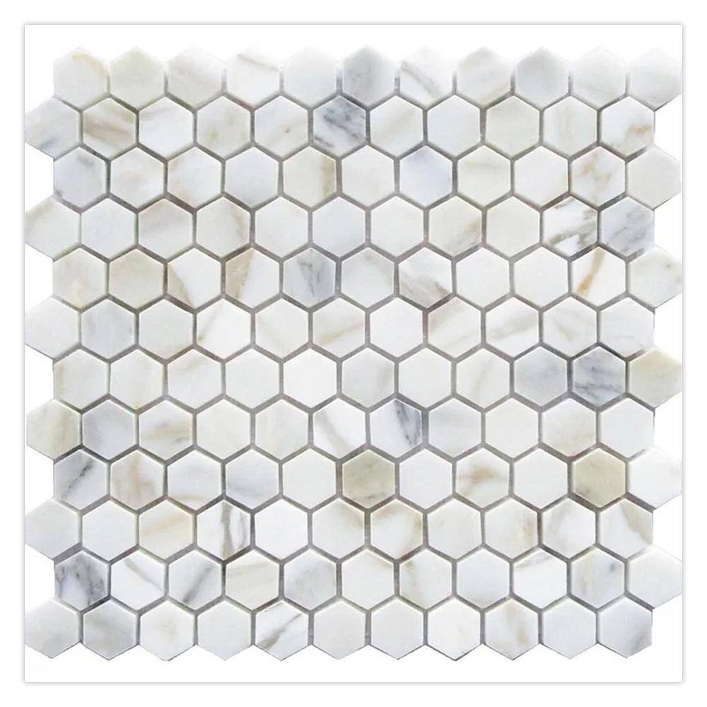 Serena 11 in. x 12 in. Polished White Gray Calacatta Gold Marble Mosaic Hexagon Tile (4.55 sq. ft./case) 5-Pack price history on PriceWatchPro