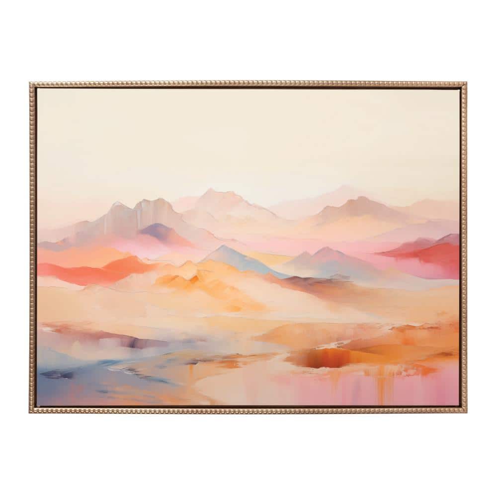 Soft Pastel Mountain Abstract Landscape Canvas with Gold Beaded Frame