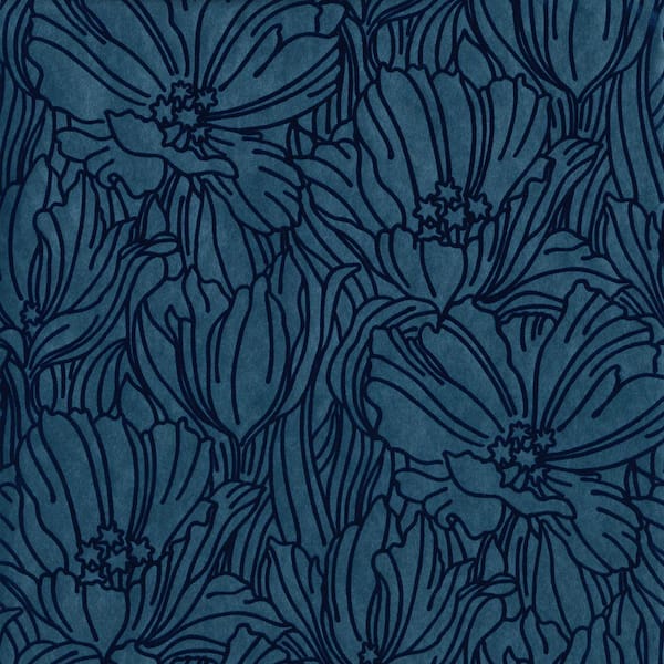 Belle Floral Flock Wallpaper Royal Blue
