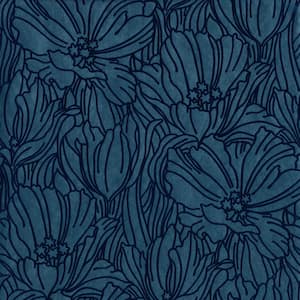 Selwyn Flock Dark Blue Floral Wallpaper Sample