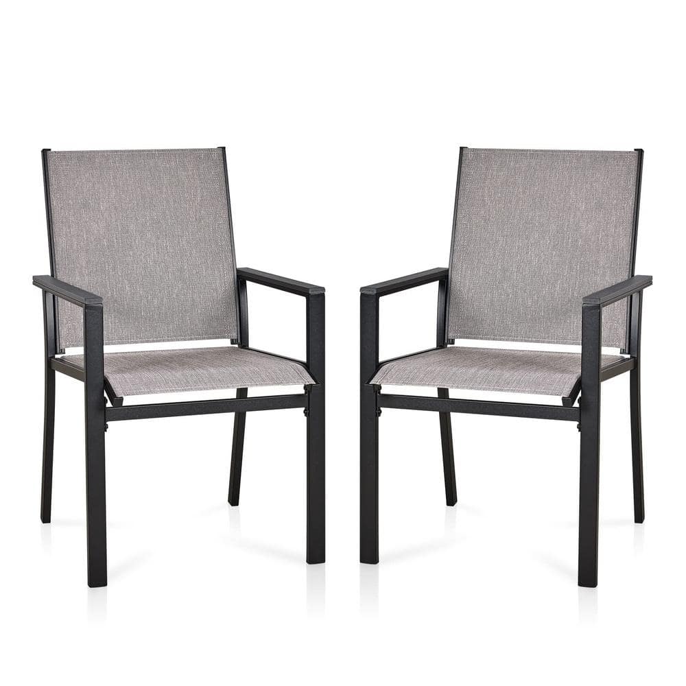 Outdoor Metal Dining Chairs with Anti-scalding Armrest and Textilene Fabric
