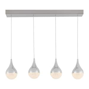 Glitzer 24-Watt 4 Light Chrome Modern Integrated LED Pendant Light Fixture for Dining Room or Kitchen