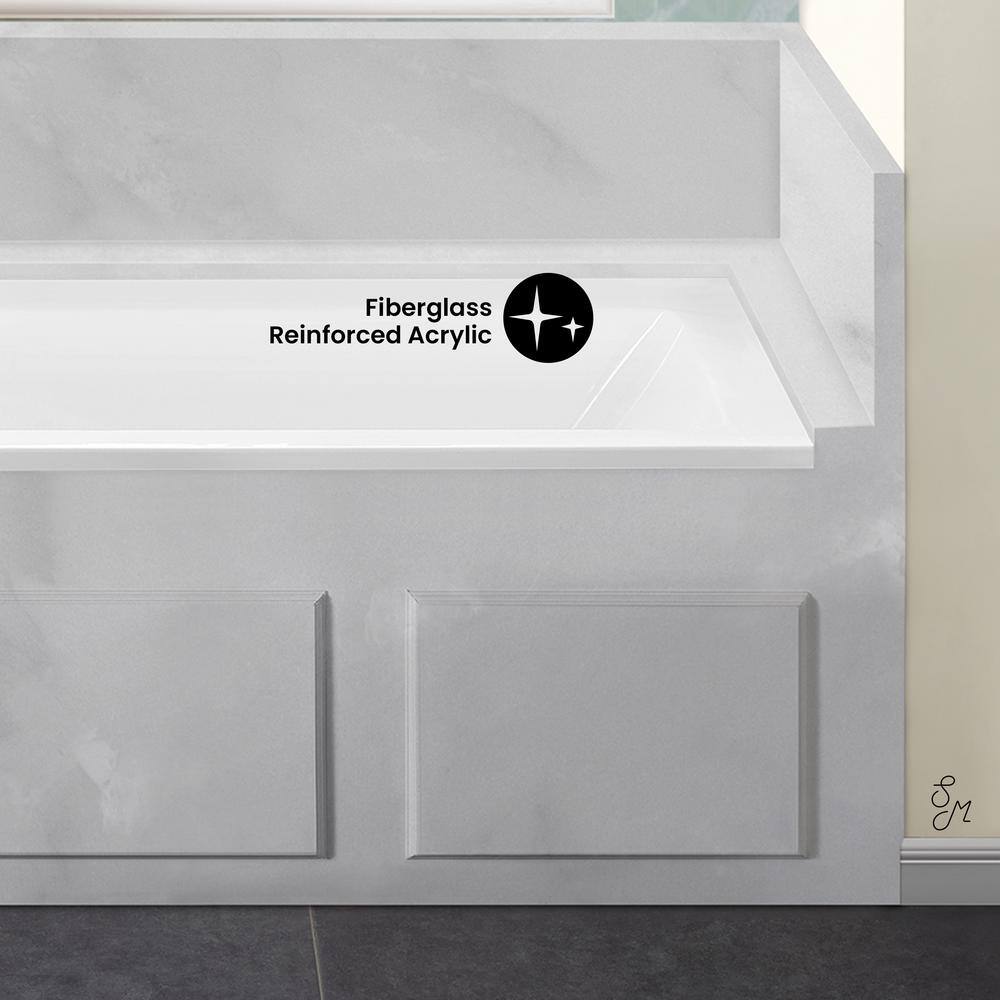 White and Tan Acrylic Alcove Bathtub with Jets