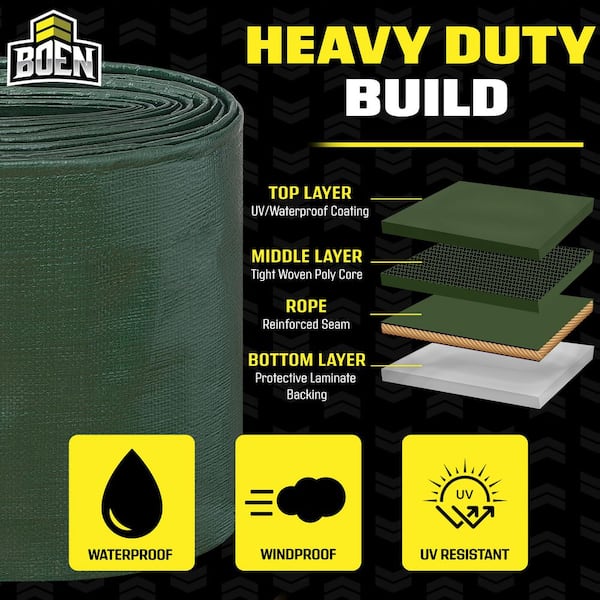 BOEN 6 ft. x 8 ft. Green Ultra Heavy-Duty 16 Mil Thick Hunter Tarp