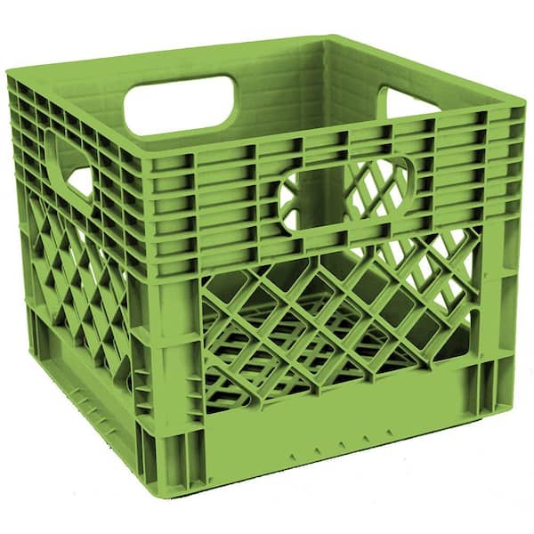 GSC Technologies 11 in. H x 13 in. W x 13 in. D Plastic Storage Milk Crate in Apple Green
