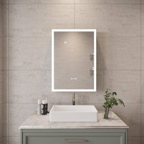 HMMHVV 20 in. W x 28 in. H Rectangular Aluminum Left Surface Mount Smart LED Lighted Wall Bathroom Medicine Cabinet with Mirror