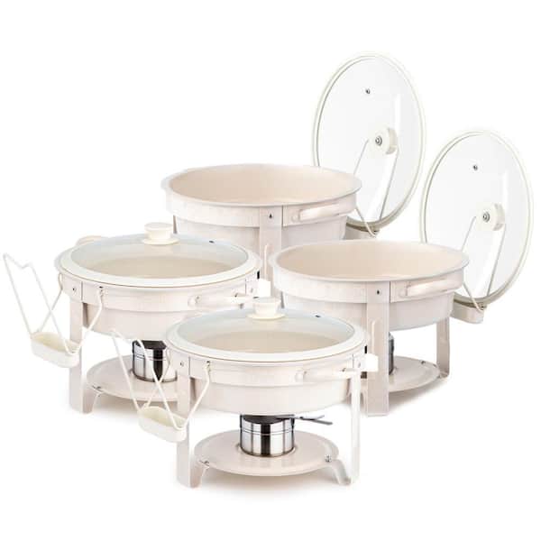 5 qt. Round White Stainless Steel Chafing Dish Buffet Set with Lid Holder