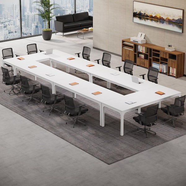 BYBLIGHT Moronia 78. 74in. 6PCS Pure White Conference Room Table, Long Office Desk, Seminar Meeting Table Desk for Boardroom