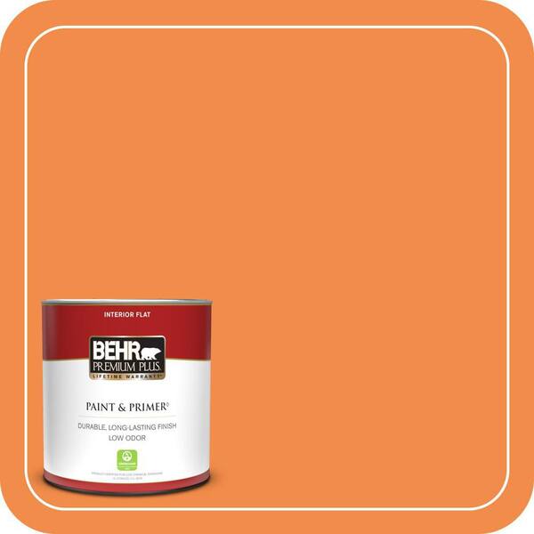 BEHR PREMIUM PLUS 1 qt. #250B-6 Poppy Glow Flat Low Odor Interior Paint & Primer