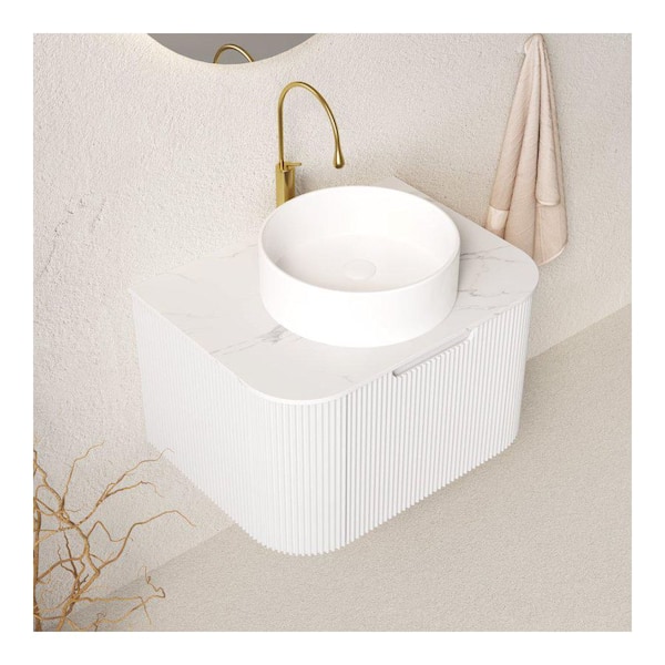 24.02 in. Single Sink Floating White Bath Vanity with White Sintered Stone Top