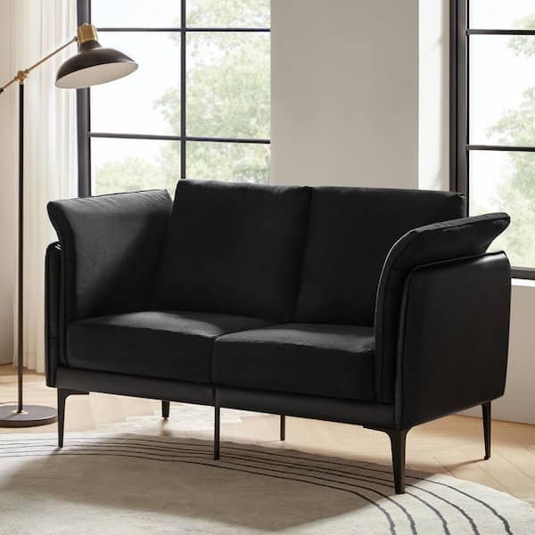 JAYDEN CREATION Manuel 57 in. Wide Flared Arm Linen Modern Rectangular Loveseat Sofa in Black