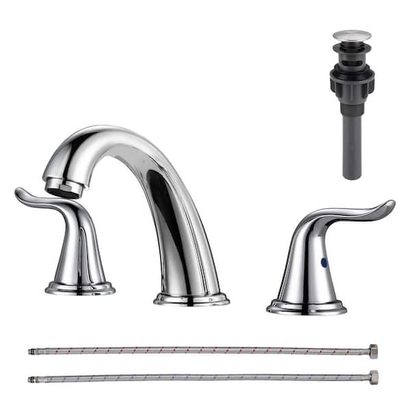 AVITAS Double Handles Polished Chrome 8 in. Widespread Bathroom Faucet, with Pop Up Drain