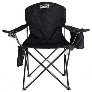 Black Portable Camping Chair with 4-Can Cooler, Fully Cushioned Seat and Back with Side Pocket, Cup Holder and Carry Bag