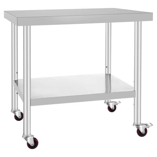 Commercial Prep Table Silver Stainless Steel 36 x 30 x 34 in. 317.5 kg Kitchen Prep Table with Adjustable Height