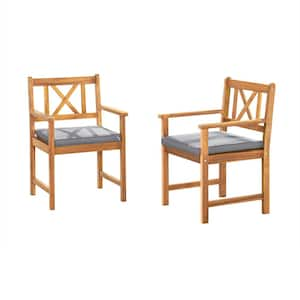 Manchester Acacia Wood Dining Chair with Cushions (Set of 2), Natural (24in W x 24in D x 35in H)