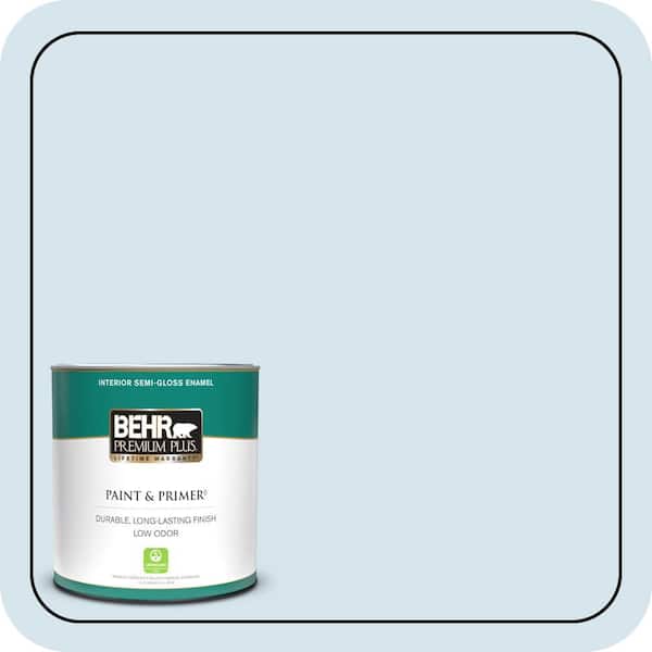 BEHR PREMIUM PLUS 1 qt. #560C-1 Rain Water Semi-Gloss Enamel Low Odor Interior Paint & Primer
