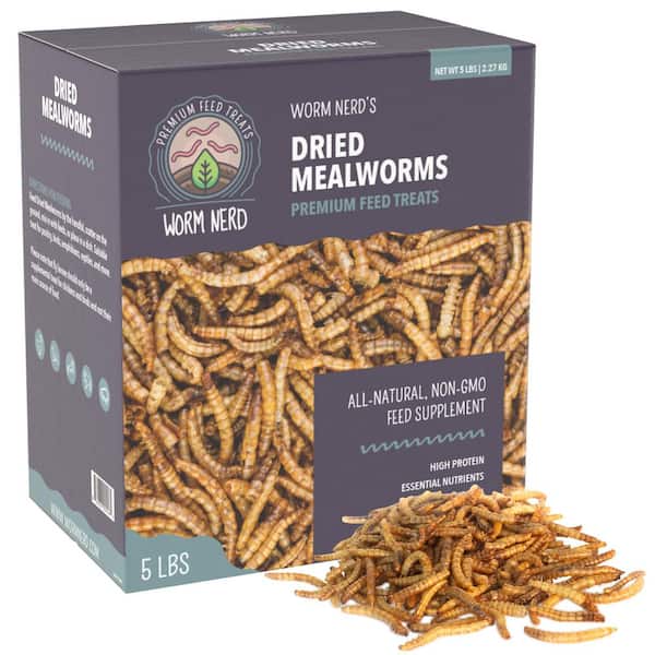 Worm Nerd Dried Mealworms High Protein and Fiber Treat for Chickens, Birds, Reptiles, Amphibians, Fish 5 lbs.