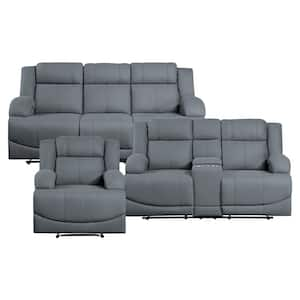 Darcel 81.5 in. W Straight Arm Microfiber Rectangle Manual Reclining Sofa Set in Graphite Blue, 3-Piece