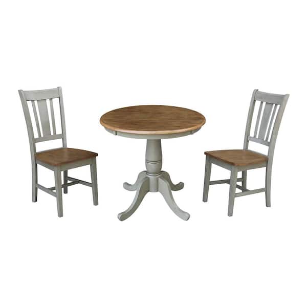 International Concepts Hampton 3-Piece 30 in. Hickory/Stone Round Solid Wood Dining Set with San Remo Chairs