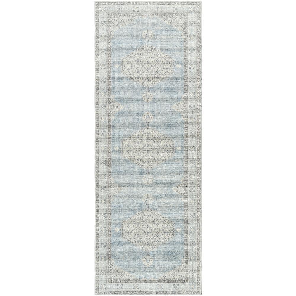 Coastal Blue Medallion Synthetic 87"x31" Easy Care Rug