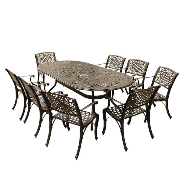 Unbranded Contemporary Modern 9-Piece Bronze Aluminum Oval Outdoor Dining Set with 8-Arm Chairs