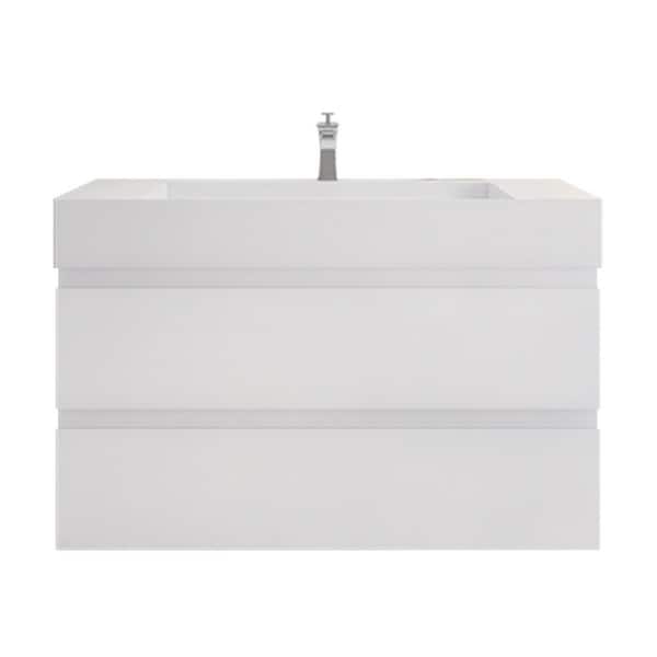 Monterey 42 in. W x 20 in. D x 26 in. H Single Sink Floating Bath Vanity in High Gloss White with White Acrylic Top