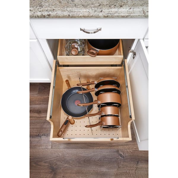 Wood Base Cabinet Cookware Pullout Organizer w/ Soft-Close