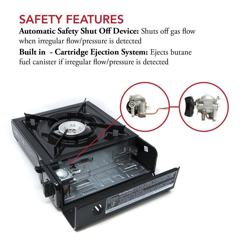 Black Portable Gas Stove with Carrying Case, 9,000 BTU