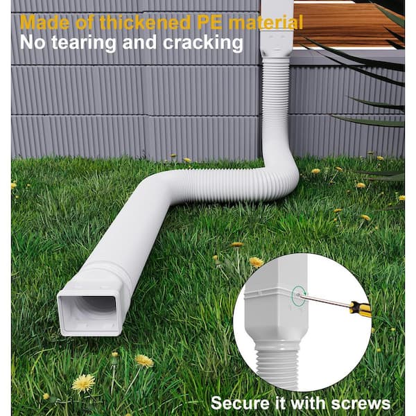 Angel Sar White Rain Gutter Downspout Extensions, Downspout Extender for Rainwater Drainage Flexible From 21 to 66 in.